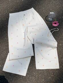 Pantalones vaqueros casuales con estampado de lunares para mujer, pantalones con estampado de lunares, pantalones con estampado de lunares, pantalones lindos, pantalones casuales - Blanco 4 - Ver 4