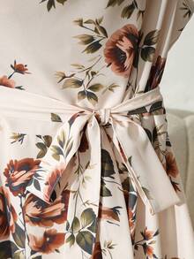 GlowEve CURVE Plus Size  Elegant Casual Floral Print Midi Dress For Women Wedding Guest Vacation Beige Fall Work Outfits  Country Party  Festival  Summer Autumn - Apricot - View 6