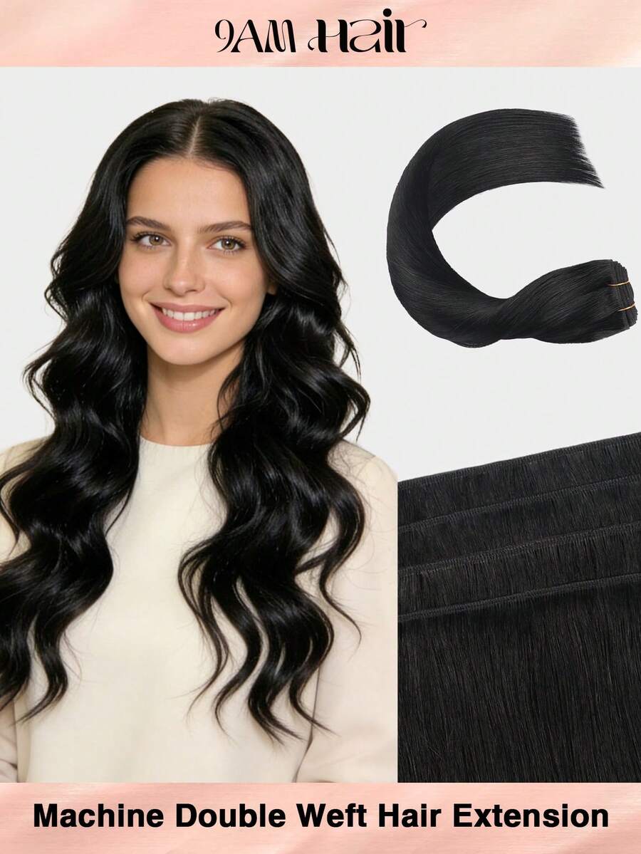 Seamless Natural Blending Jet Black 100g Sew In Hair Extensions Real Human Hair Black 22inch Remy Double Weft Hair Extensions For Volume And Length - S1 - View 1