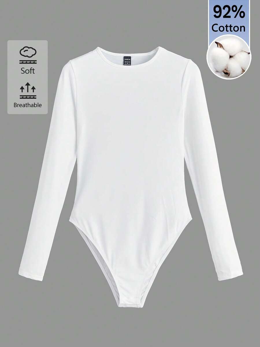 SHEIN BASICS 女款休閒百搭素色長袖連身衣
