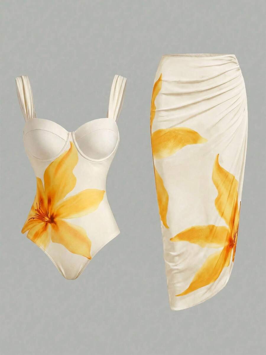 Swim Oasis 女款一件式泳衣罩裙 - 淡黃色 - 查看 1