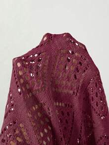 SHEIN Holidaya Women's Summer Solid Color 3/4 Sleeve Hollow Waist Knot Knit Cardigan - Red Violet - View 5
