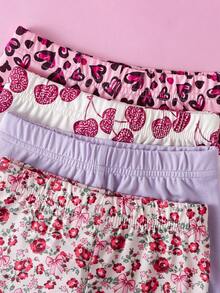 SHEIN Playful Pals 4套幼童女嬰可愛豹紋花卉蝴蝶結荷葉袖軟綿兩件式套裝 夏季短褲上衣套裝 度假海灘穿搭 粉色白色 - 彩色 - 查看 4