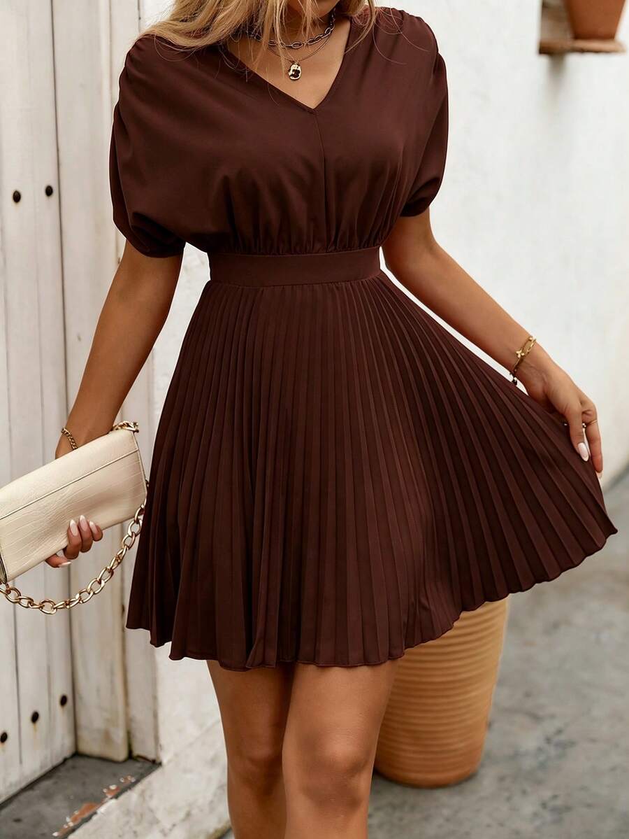 EMERY ROSE Vestido de mujer con bajo plisado - Marrón - Ver 1