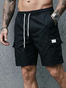 Manfinity Homme Pantalones cortos cargo para hombre de unicolor con cintura elástica, cordón y bolsillos - Multicolor - Ver 3