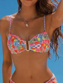 SHEIN Swim In hoa Dây đeo Mì Ý  Áo bikini - Nhiều màu - Xem 3