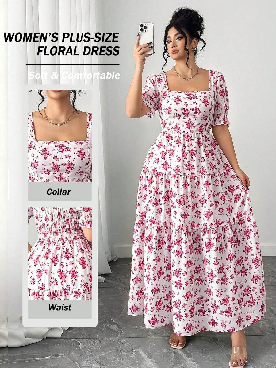 SHEIN Clasi 大尺碼夏季休閒碎花洋裝 - 彩色 - 查看 1