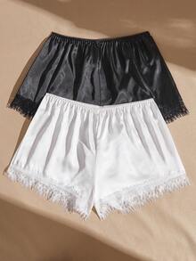Lullawish Bộ 2 quần short cạp thấp vải satin phối ren tương phản phong cách Bohemian - Nhiều màu - Xem 6