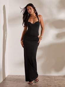 Opulessa Vacation Solid Color Knit Dress For Women Night Out Club Black Summer Sexy - Black - View 3