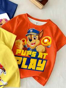 SHEIN | PAW Patrol 兒童小男孩圓領字母卡通圖案休閒百搭日常外出短袖T恤 3件/組 - 彩色 - 查看 5