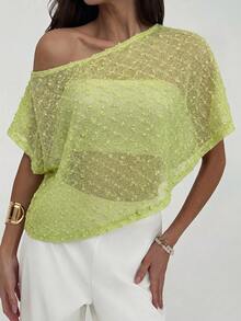 Top Asimétrico de Color Sólido Casual para Mujer , Verano, Top de Verano - Verde - Ver 8