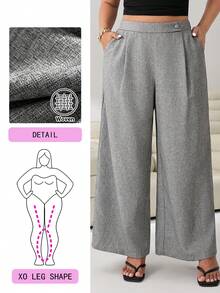 Solflare Red Casual Plus Size Women's Pocket Wide Leg Loose Pants Bussines Vacation Summer - Grey - View 1