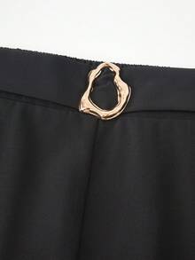 GlowEve CURVE Plus Size Women's Elegant Decorative Buckle Solid Color Flared Trousers Suitable For Daily Wear, Commuting Fall - Black - View 5