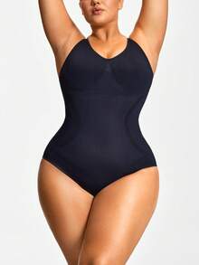 SHAPORA Mono informal, minimalista, de unicolor y ajustado sin mangas para tallas grandes - Negro - Ver 5