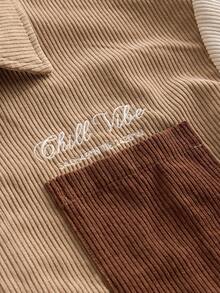 SWAVVY Men's Spring/Summer Patchwork Corduroy Short Sleeve Shirt - Khaki - View 5