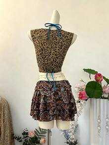 NostaNoir Women's Sexy Leopard Print Vacation Top - Coffee Brown - View 2