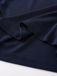 Casuvi Kids 青少年女孩休閒運動套裝，配色拼接 Polo 領小刺繡百褶腰短袖上衣，搭配寬腿垂墜長褲 - 藏蓝色 - 查看 7