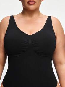 SHAPORA Plus Size Seamless Shapewear Jumpsuit, Waist & Abdomen Shaping, Buttock Lifting, Minimalist Design, Wearable As Outerwear - Black - View 4