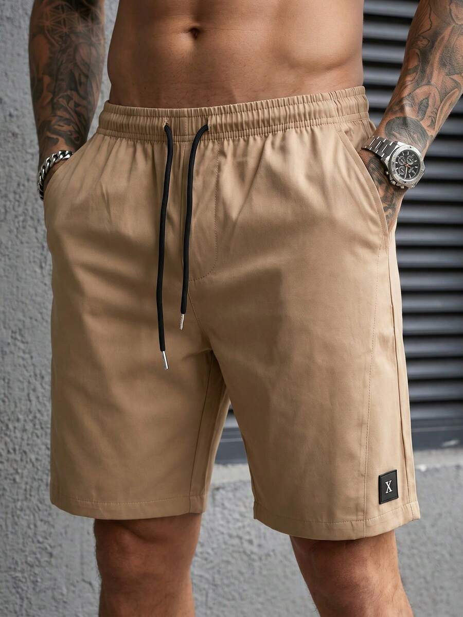 Manfinity CasualCool Men's Khaki Drawstring Waist Pocket Casual Shorts - Khaki - View 1