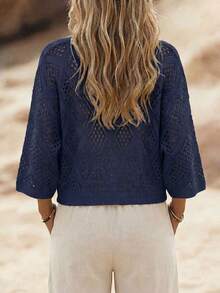 SHEIN Holidaya Women's Solid Color Casual Versatile Daily Outing Cardigan - Royal Blue - View 2