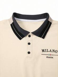 Manfinity CasualCool 男士珠飾刺繡羅紋領短袖休閒 Polo 衫 - 杏色 - 查看 4