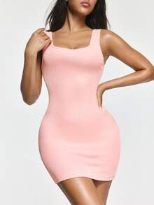 SHAPORA Camisón ajustado con escote en U y espalda descubierta para mujer, color rosa - Rosa - Ver 6