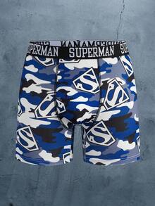 SUPERMAN X SHEIN Men's Fashion Camouflage Print Boxer Briefs - Blue and White - View 1
