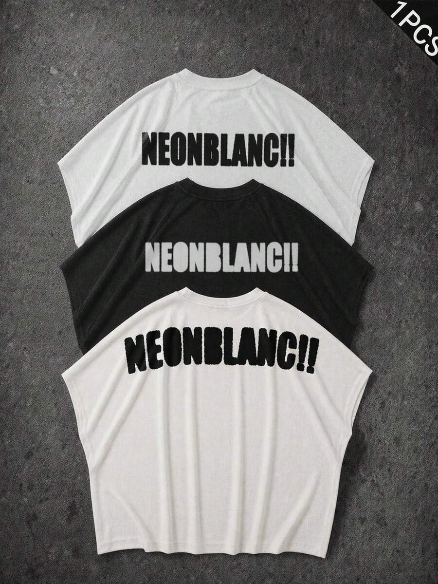 NEON BLANC 男士休閒寬鬆無袖T恤,標準尺寸,白色,正反面印花,夏季 - 白色 - 查看 1