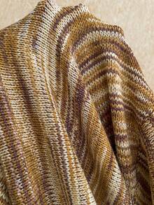 Soleia Women's Vacation Casual Boho Short Sleeve Fitted Knit Romper, Date Beach, West Music Festival Bohemia Brown Striped, Street, No Breast Pads Autumn - Multicolor - View 7