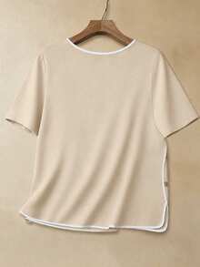 EMERY ROSE Camisa casual de verano talla grande con ribete de bloques de color - Albaricoque - Ver 2