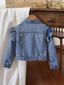 SHEIN Chaqueta vaquera casual versátil de uso diario con botones y pliegues para niña joven - Azul lavado medio - Ver 2