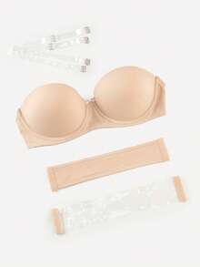Bralution Women Solid Color Simple Daily Strapless Bra With Underwire - Apricot - View 3