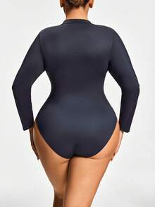 SHAPORA Plus Size Shaping Wear Outside Long Sleeve Shapewear Thong Bodysuit Body Shaper Butt Lifter-Tummy Waist Thigh Control - Black - View 2