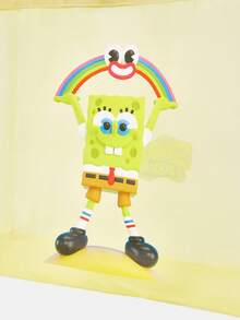 SpongeBob SquarePants | SHEIN 黃色網格托特包，印有圖案，大容量，易於攜帶，適合度假、旅行、購物 - 黃色 - 查看 5