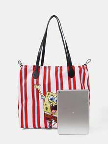 SpongeBob SquarePants | SHEIN 女款卡通印花圖案便利手提包 - 紅白條紋 - 查看 3