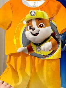 SHEIN | PAW Patrol 男嬰T恤套裝 4件組 休閒簡約 春夏適用 經典卡通動畫圖案印花 追追 鋼堡 經典漸層圖案印花 經典3D圖案印花 - 彩色 - 查看 4