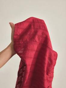 Ocili Set Piyama Lengan Pendek dan Celana Pendek Jacquard Katun Alami Lembut & Ramah Kulit untuk Wanita - Burgundy - View 7