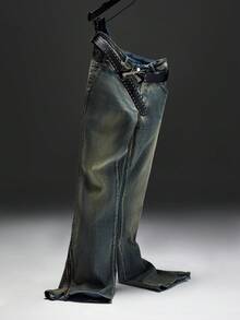 Zorclune Jeans casuales para hombre con bolsillos y diseño de cremallera en el tobillo - Azul lavado medio - View 1