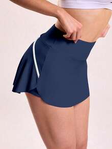 SHEIN Sovereign Charm 女款拼色口袋休閒百搭日常旅行運動裙褲 - 藏蓝色 - 查看 5