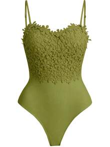 Rometta Plus Size Lace Camisole Camisole Rave Cocktail Olive Green Summer Sexy - Olive Green - View 1