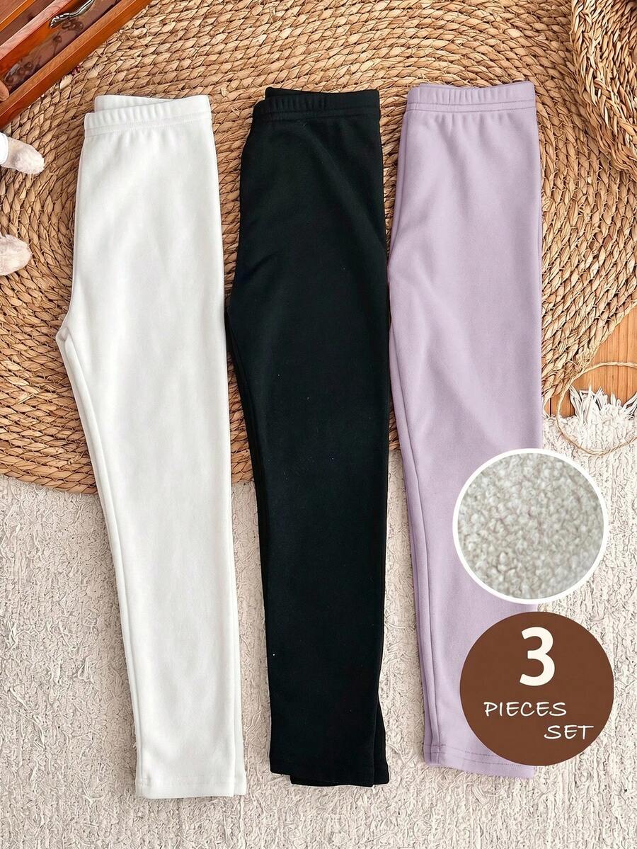 LMoss Kids Young Girl Knitted Solid Color Fitted Casual Leggings 3pcs Set - Multicolor - View 1