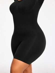 SHAPORA Plus Size Seamless Mid Thigh Unitard Romper Body Shaper Bust&Butt Lifter-Tummy Waist Arm Control - Black - View 3