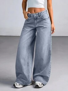 CasuGlow Low Waist Heavy Wash Slant Pocket Wide Leg Jeans - Light Wash - View 3