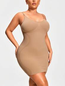 SHAPORA Đầm bodycon liền thân màu trơn cỡ lớn - Màu be - Xem 3