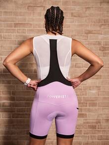 Powerista 女款黑、白、紫色拼接膝長款單車吊帶短褲緊身褲 - 淡紫色 - 查看 8