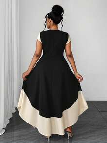 Maweii Spring Summer Autumn Casual Vacation Minimalist Elegant Sophisticated Elegant Fashion Niche Design New Must-Have Daily Essential Daily Outfit Commute Business Black Apricot Waist-Defining Slimming Office High-End Asymmetrical Handkerchief Hem Plus Size Women's Dress - Multicolor - View 2