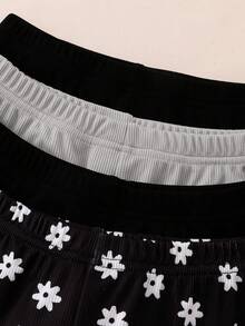 4pcs/Set Girls' Solid Color Leggings, Comfortable Fitted Short Design, Suitable For Spring, Summer, Autumn - Multicolor - View 5
