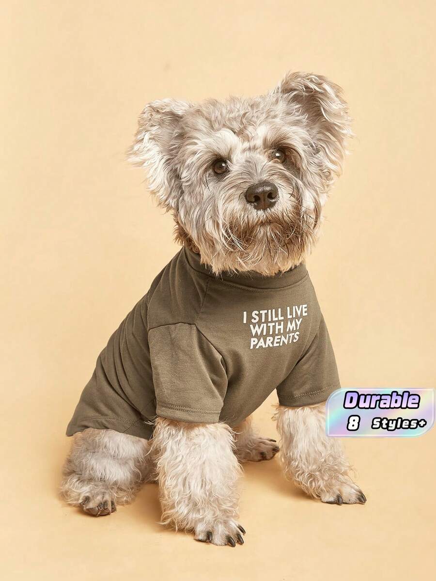 Thin Pet Letter T-Shirt, Khaki Breathable Dog Tee Top, Simple Alphabet Print Puppy Clothes For Spring Summer, Casual Pet Apparel For Small & Medium Dogs - Khaki - View 1