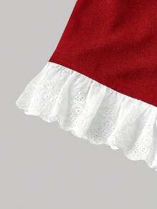 SHEIN MOD 大尺碼女款 2 合 1 短花瓣袖單排扣休閒襯衫 - 紅色 - 查看 4
