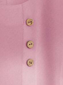 EMERY ROSE Women's Fashionable Solid Color Short Sleeve Shirt With Button Design - Pink - View 4